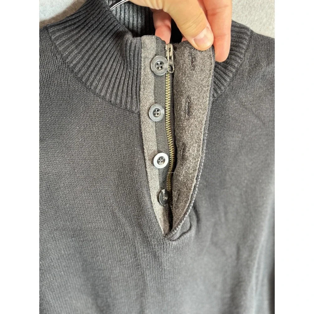 Grayson & Dunn Sweater Mens Medium Black Button Mock Neck Pullover Cotton Warm